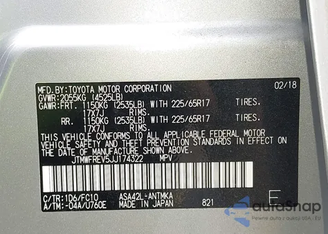 2018 Toyota Rav4 Xle from USA, damaged, VIN JTMWFREV5JJ174322